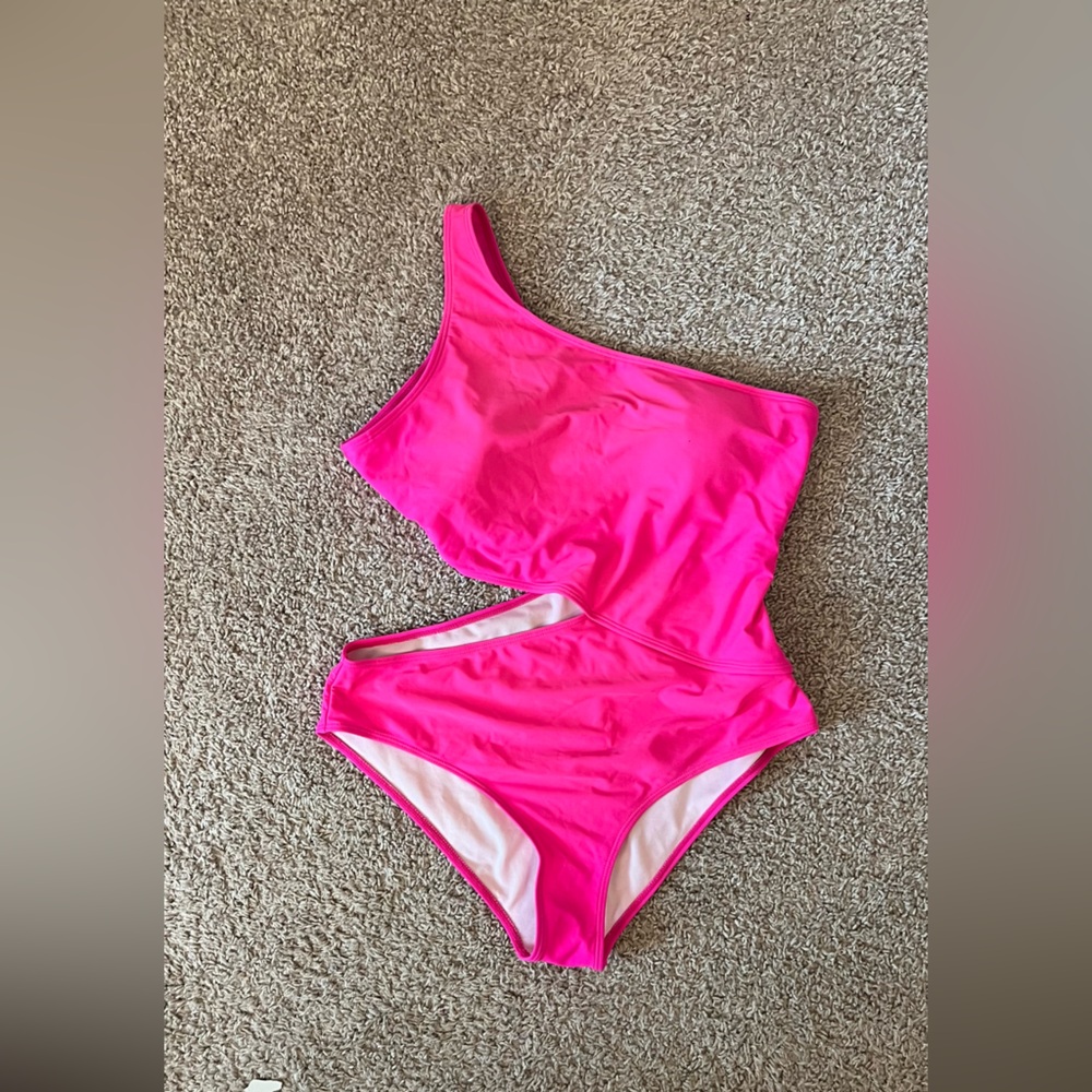 Amazon Women's One Shoulder Pink Swim One Piece